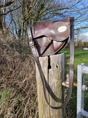 Repurposed Handmade Bag with stirrup Leather Handle